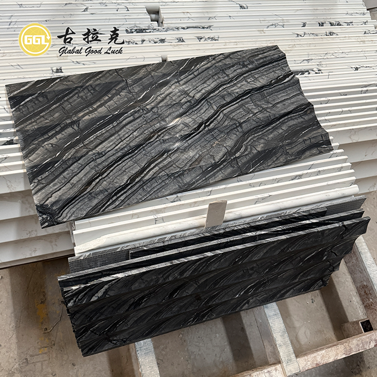 Gạch Mosaic Đá Cẩm Thạch Bề Mặt Sóng Bóng Đen Gỗ