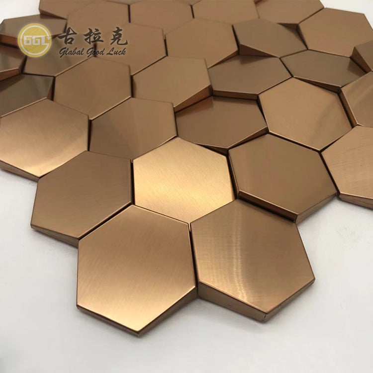 Sechseck Mosaik Edelstahl Metall Mosaik Goldene Bürstenmosaiken Wanddekoration