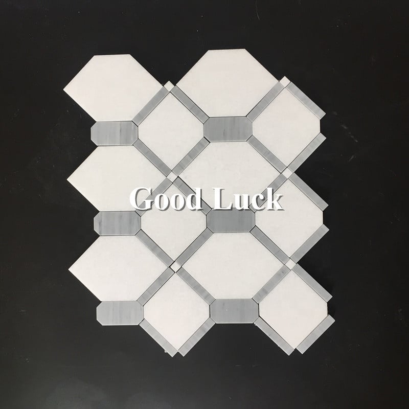 Badvannsflise Hvit Marmor Blandet Grå Kant Mosaikk for kjøkkenets backsplash