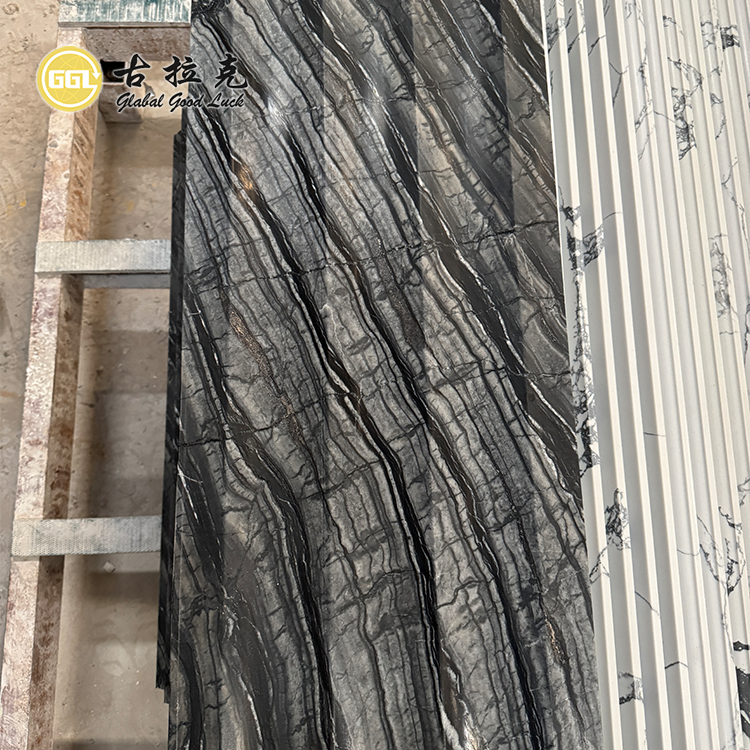 Gạch Mosaic Đá Cẩm Thạch Bề Mặt Sóng Bóng Đen Gỗ