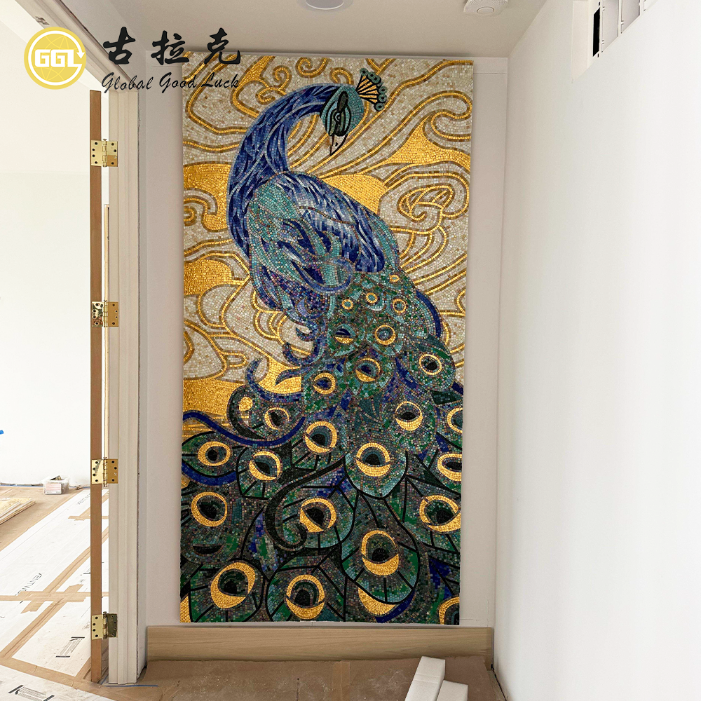 Peacock Mural Customize Design Decoration Glass Mosaic Puzzle