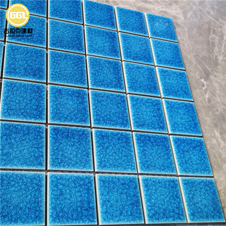 Cobalt Blue Crackle Glazed Ceramic Mosaic Tile for Modern Wall Designs