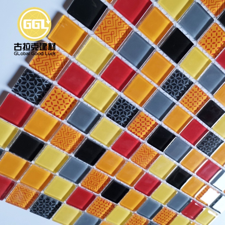 Mosaïque de verre aux couleurs arc-en-ciel avec conception personnalisée pour carrelage de salle de bain, de cuisine et de piscine