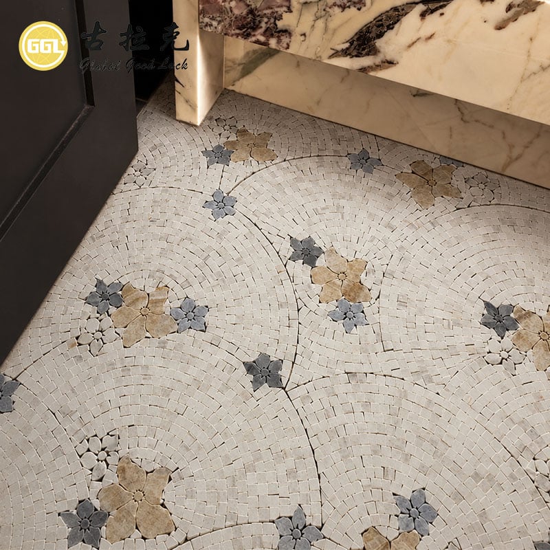 Waterjet Marble Mosaic – Custom Floral Natural Stone Mosaic