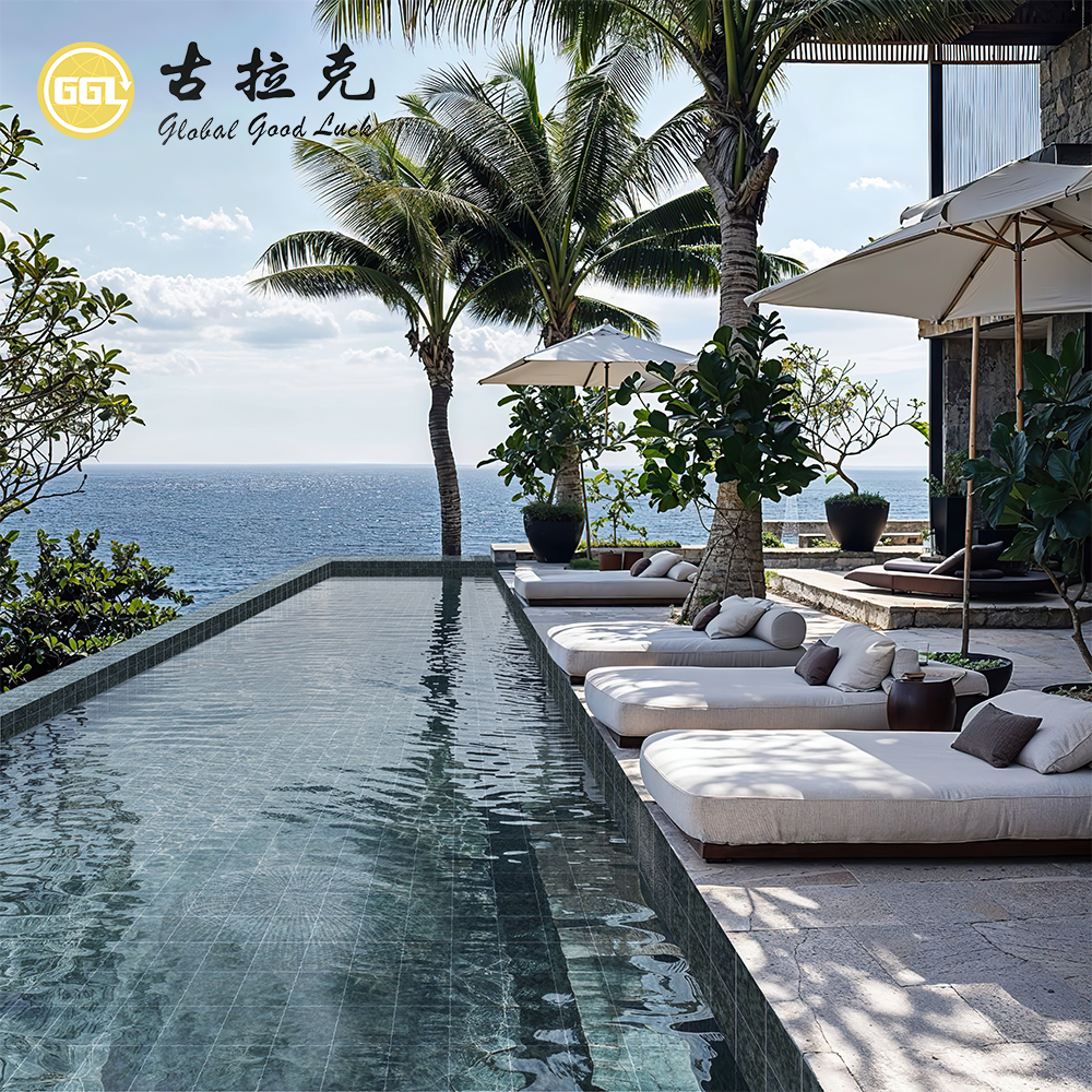 Blue Green Stone Look Square Ceramic Tiles for Pool & Interior Projects