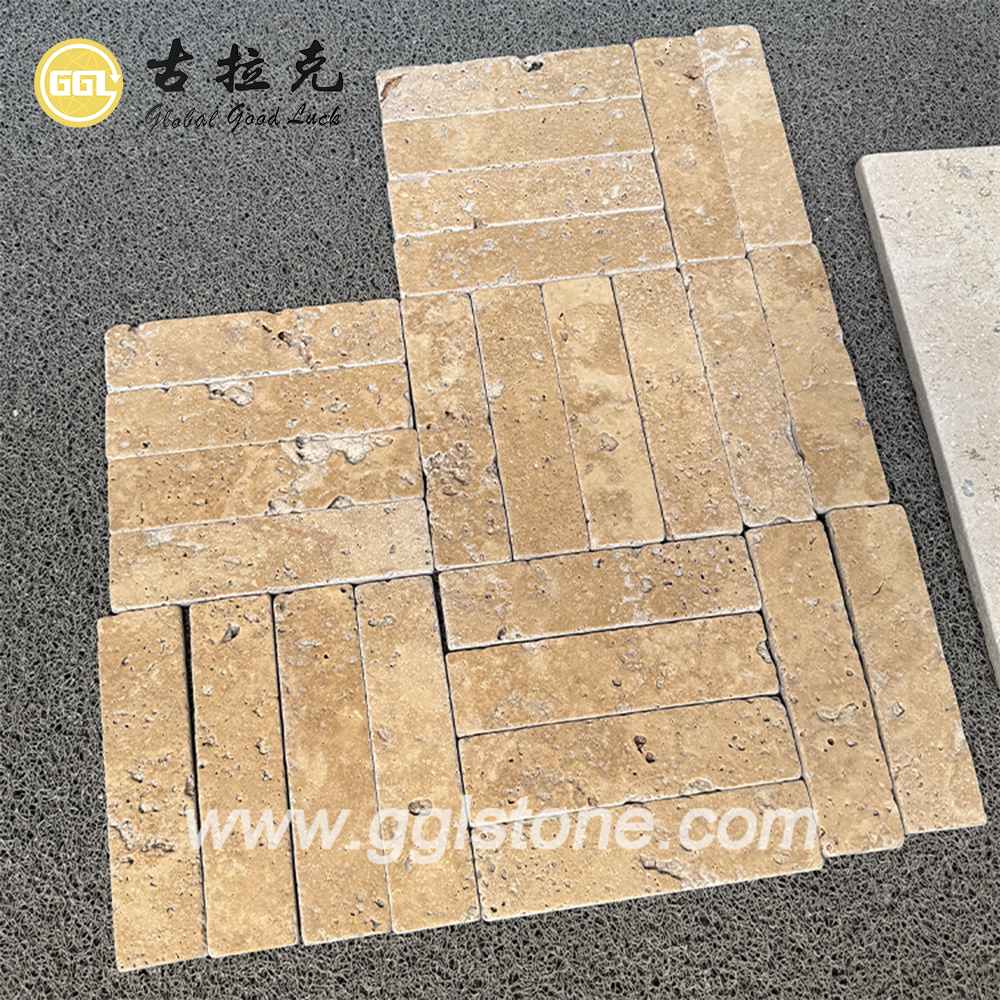 Beige Kalkstein-Streifen-Fliesen | Naturstein-lineare Wand- und Bodenfliesen