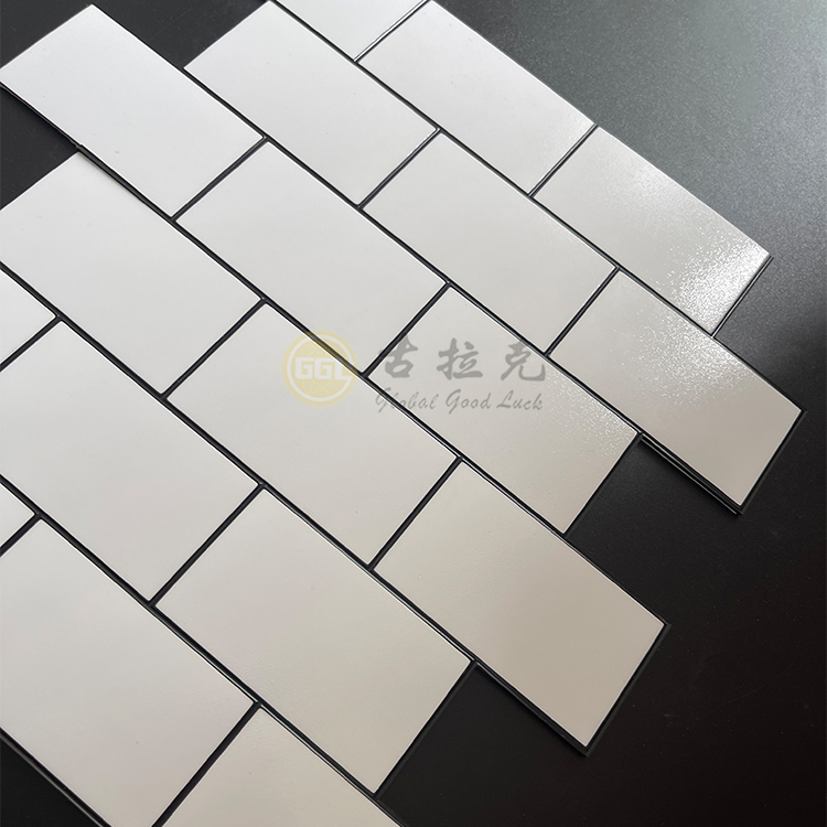 White Brick Shape Self-Adhesive Mosaic Tile – Minimalist Wall Decoration for Kitchen, Restaurant and Hotel Interiors