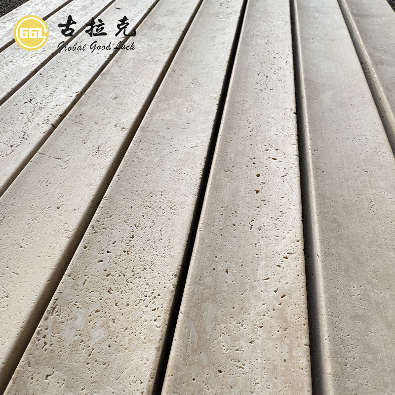 Custom Fluted Travertine Stone Panel | Natural Grooved Stone Wall Cladding for Luxury Interior Design