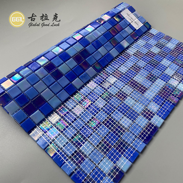 Iridescent Stained Glass Glitter Pool Tiles Flooring Bottom Decorative Blue Glass Mosaic