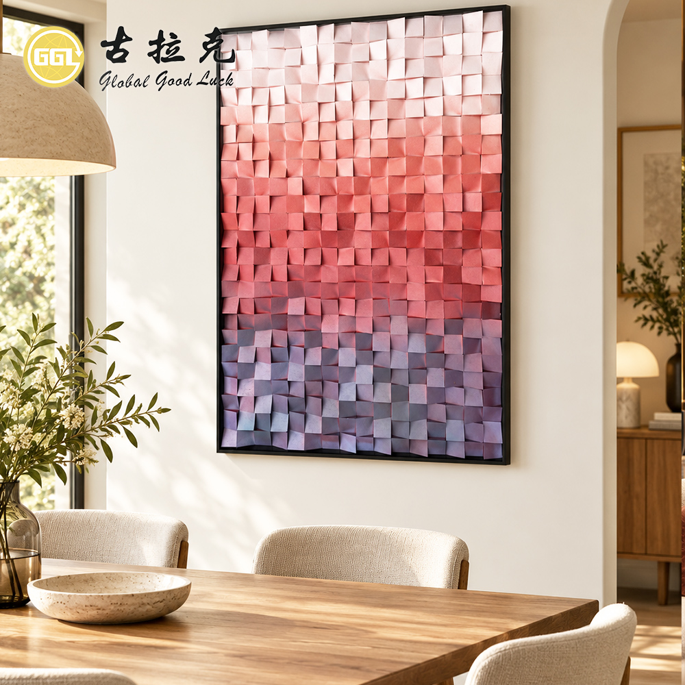 Handmade 3D Pink Gradient Wood Mosaic Mural