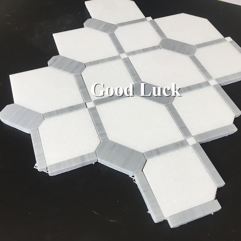 Badvannsflise Hvit Marmor Blandet Grå Kant Mosaikk for kjøkkenets backsplash