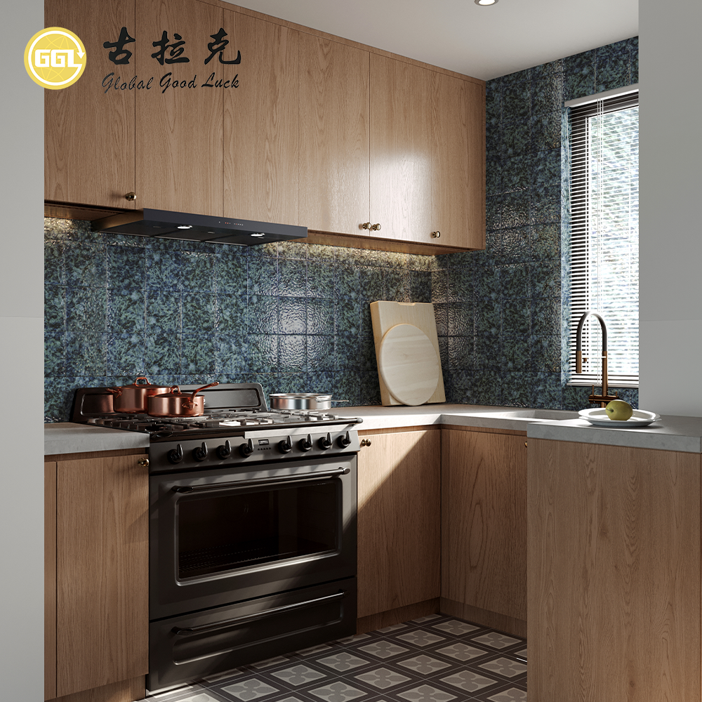 Blue Green Stone Look Square Ceramic Tiles for Pool & Interior Projects