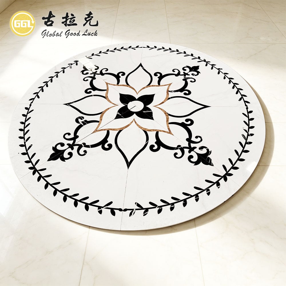 Porcelain Waterjet Medallion | Custom Decorative Floor Mosaic