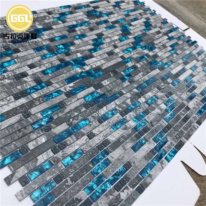 Strip Marmor Mischung Kristallglas Mosaik Wand Küche Backsplash Bad Mosaikfliese