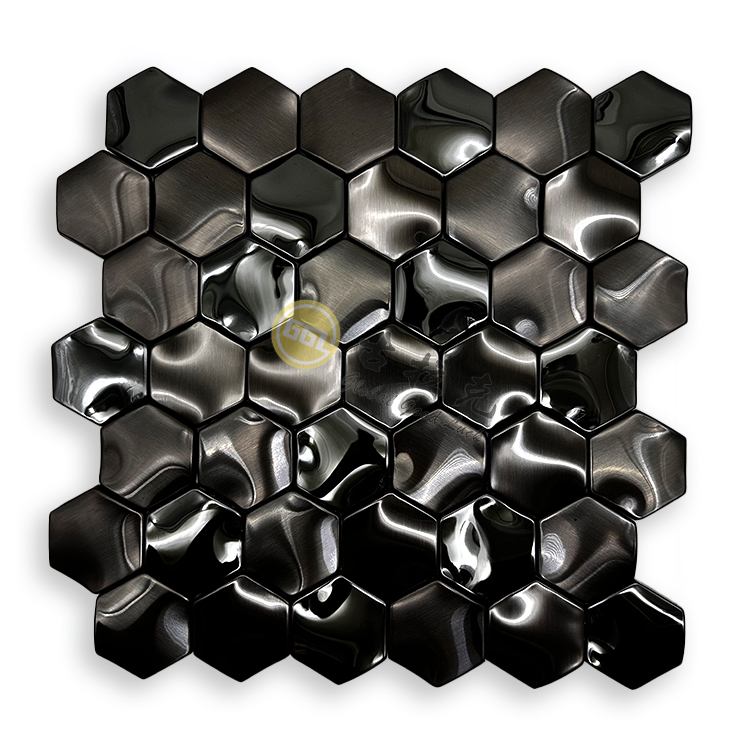 Sechseckige Edelstahl Goldene Metall Mosaikfliese Innenwand Dekor