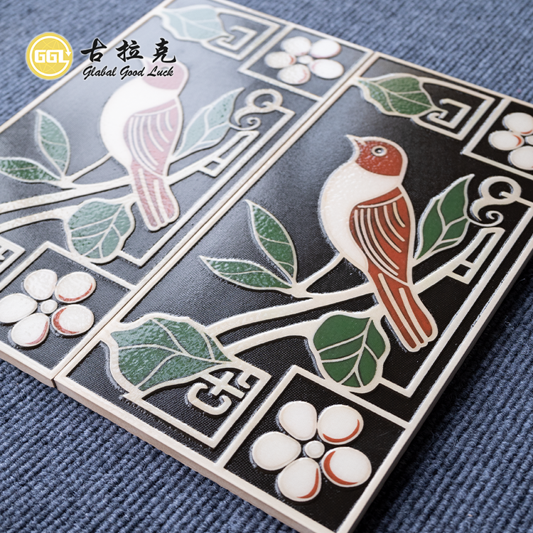 Exquisite Emaille-Fliese Einzigartige Keramikfliese mit Vogelmuster