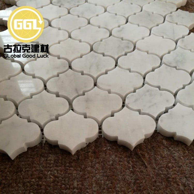 Carrelage Mosaïque en Marbre Blanc Carrara en Forme de Lanterne pour Murs et Sols