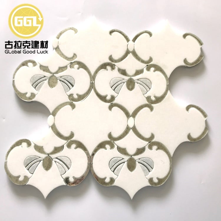 Decoração Interna de Azulejos Mosaico de Vidro com mármore branco e mármore misto