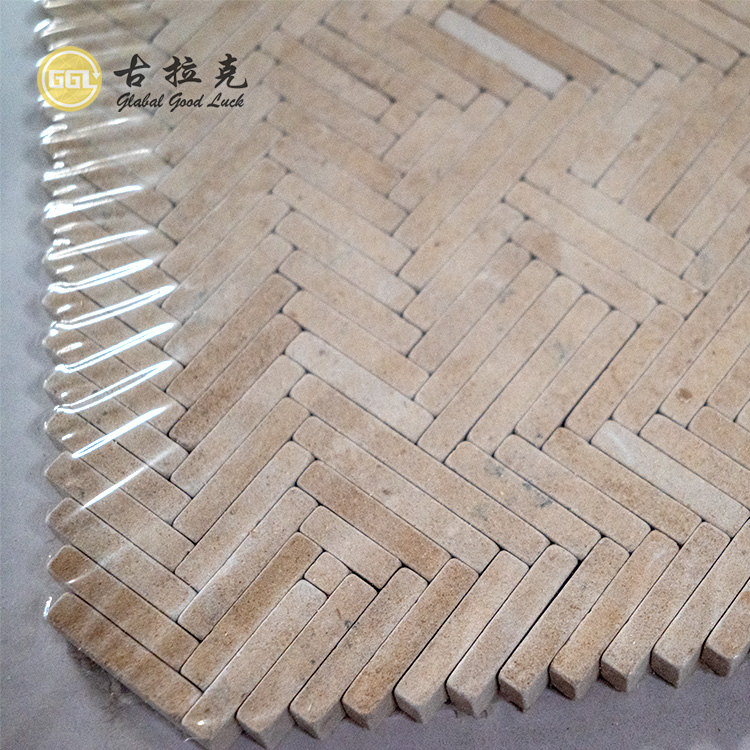 Beige Fischgrätenform Marmor Mosaik Finger Stil Boden Wandfliesen