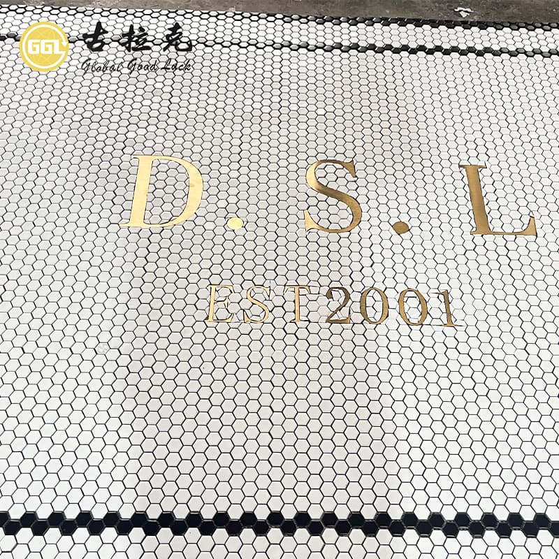 Custom Hexagon Ceramic Mosaic Floor Art with Personalized Logo and Lettering