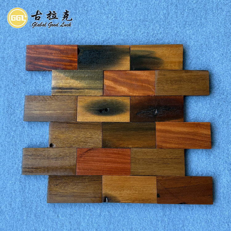 Rustic Brick Wood Mosaic Tiles – Natural Mixed Brown Wooden Wall Panels