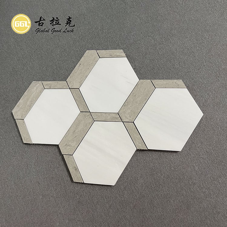 Naturalis Stilus Hexagonalis Forma Marmoris Mosaicum Pro Coquina Backsplash Tegulis