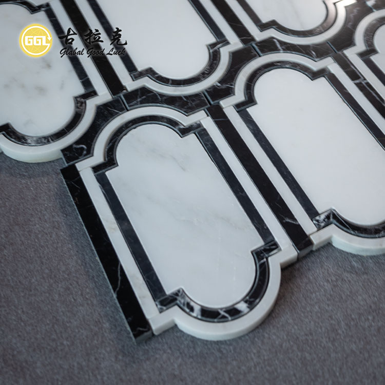 Classic Design White And Black Pattern Waterjet Mosaic Tile