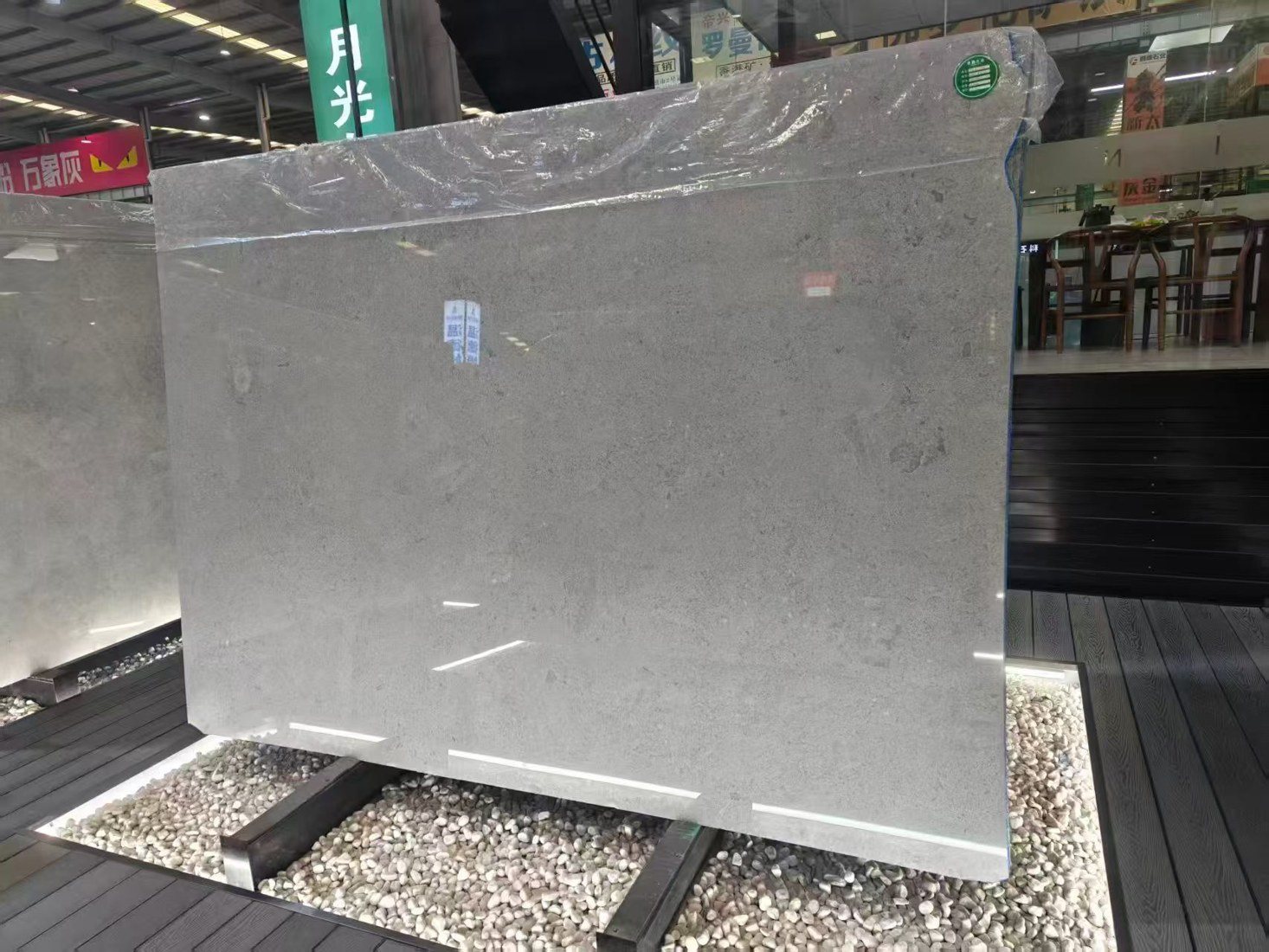 Moonlight Grey Marble slab reference with deep grey background and soft natural movement