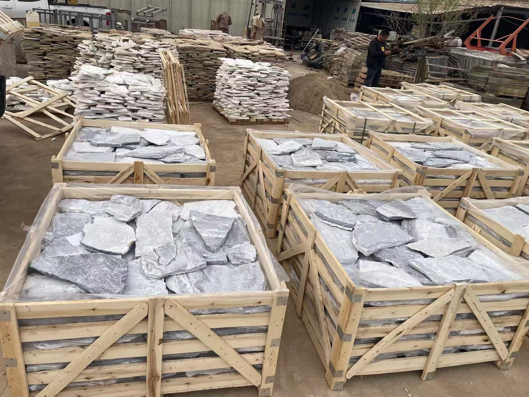 Light natural stone loose pieces packed for delivery