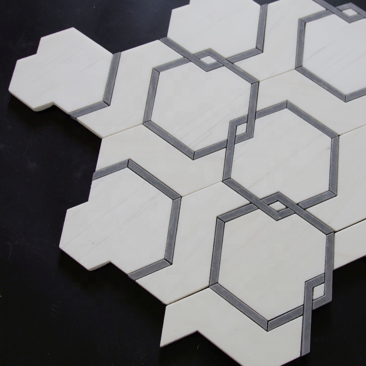 Innenraum Wohnkultur Design Sechseckmuster Weiße Marmor Mosaikfliesen für Boden und Wand