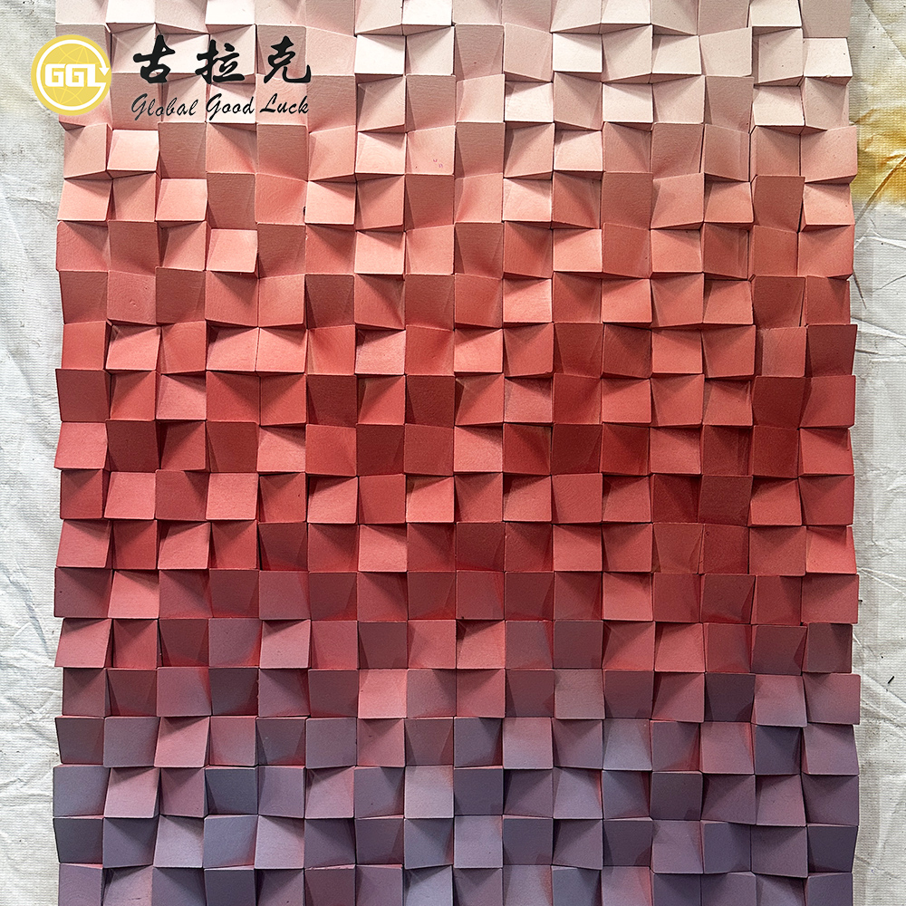 Handmade 3D Pink Gradient Wood Mosaic Mural