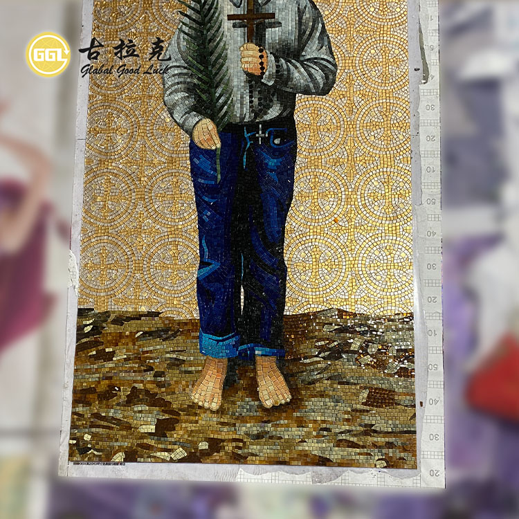 Custom Portrait Glass Mosaic Mural – Handcrafted Human Figure Mosaic Wall Art for Luxury Interiors