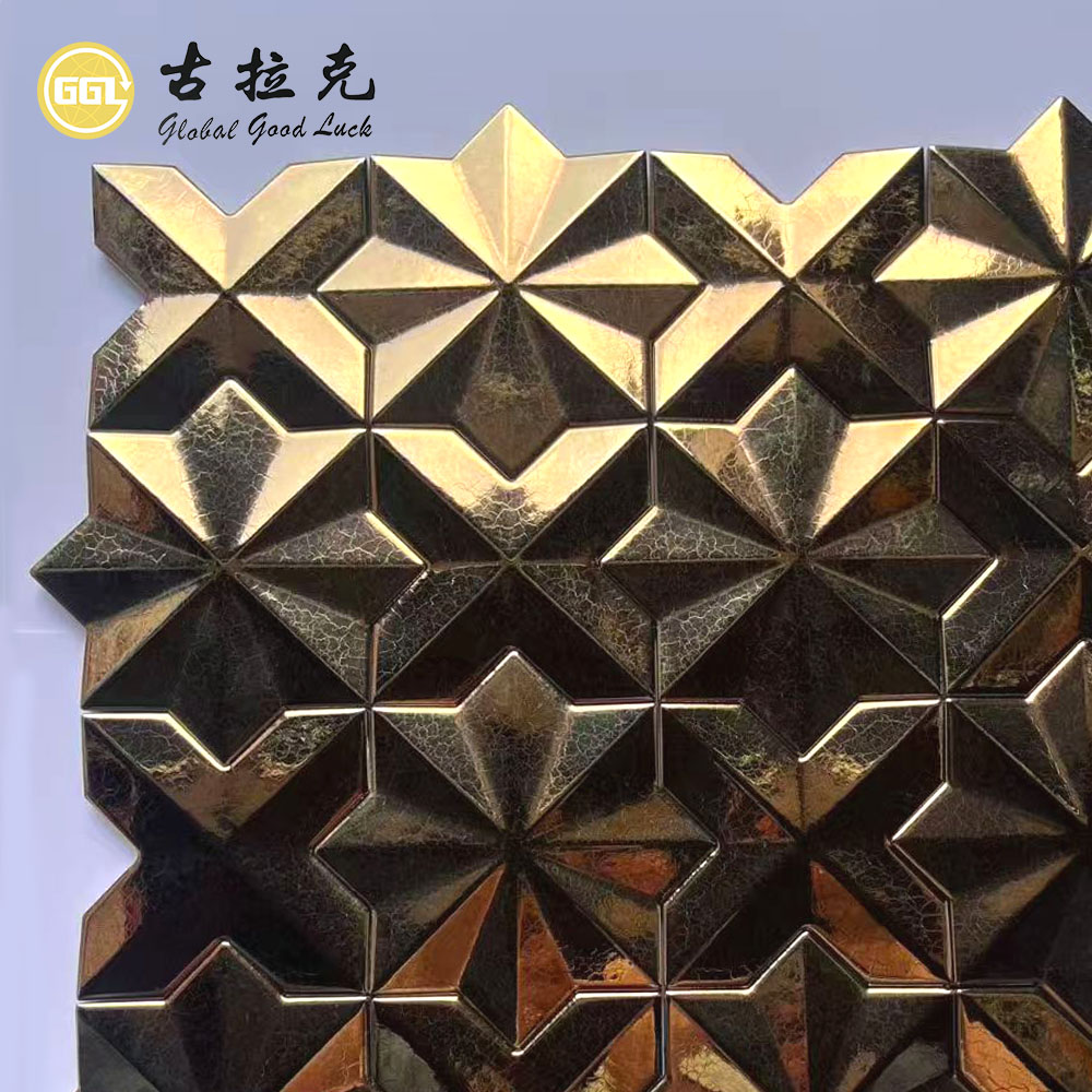 Antique Gold 3D Geometric Ceramic Mosaic Tile for Luxury Wall Decoration