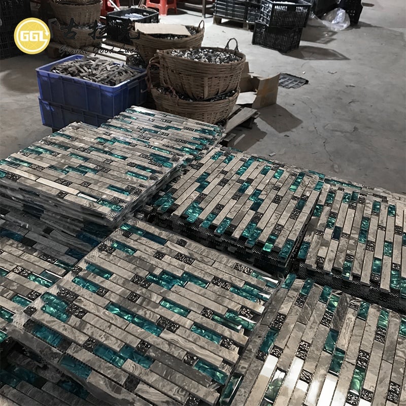 Strip Marmor Mischung Kristallglas Mosaik Wand Küche Backsplash Bad Mosaikfliese