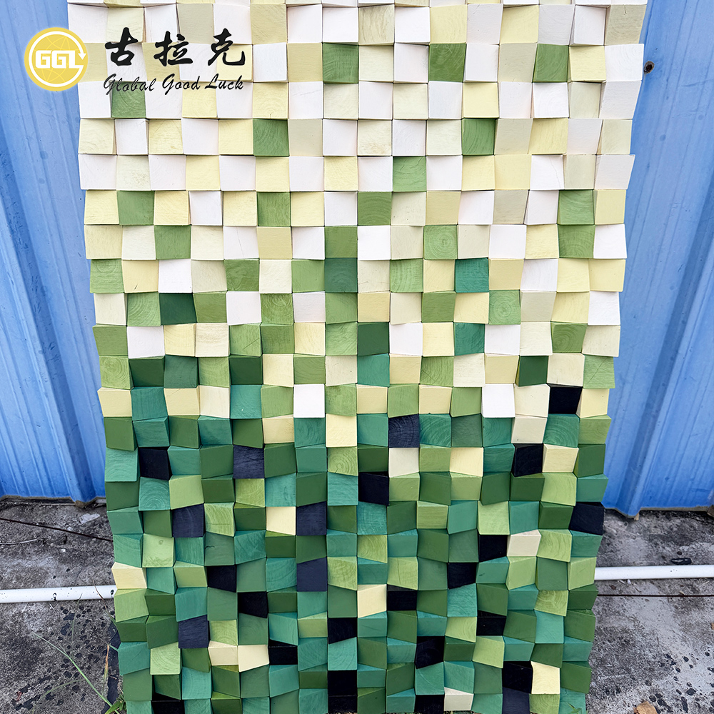 Handmade 3D Green Gradient Wood Mosaic Mural