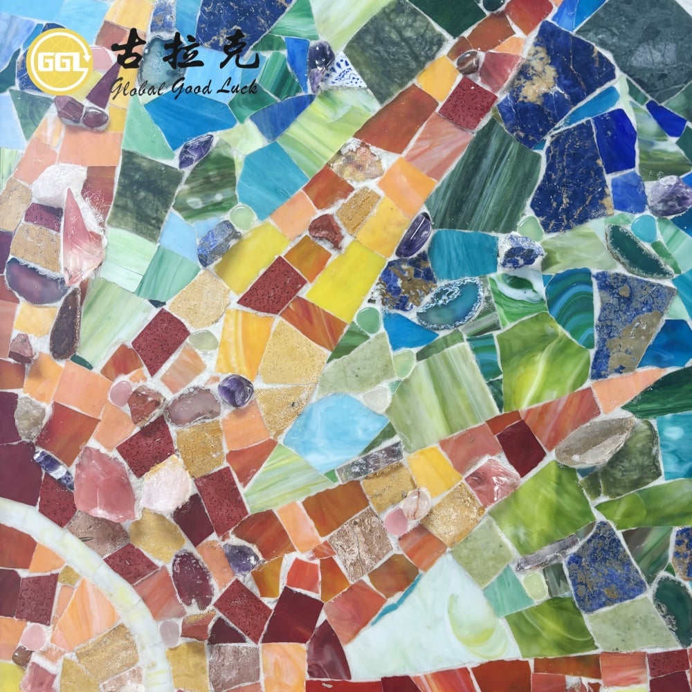 Custom Glass and Stone Mosaic Mural – Handmade Mixed Material Mosaic Wall Art for Luxury Interiors
