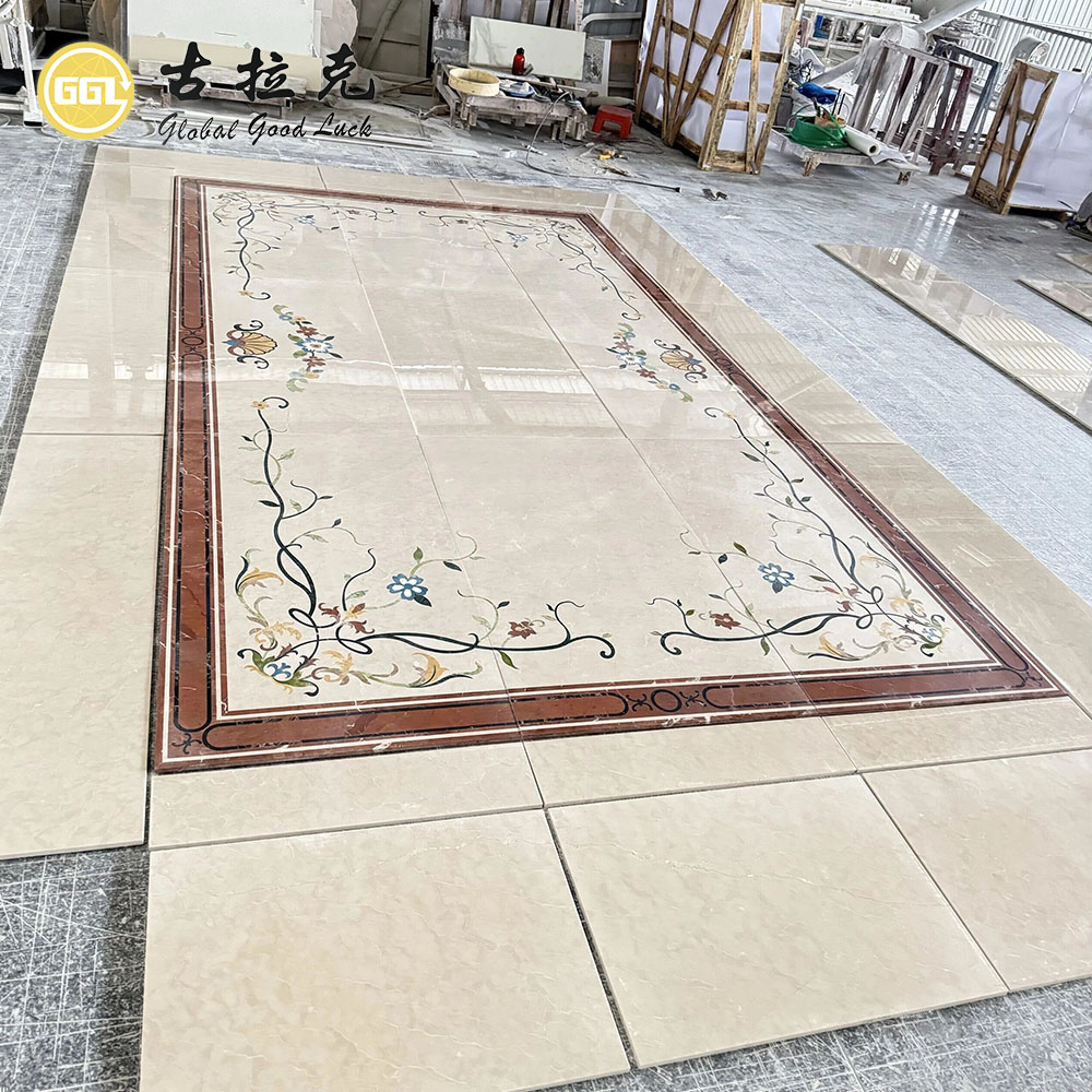 Custom Royal Botticino Marble Waterjet Floor Inlay