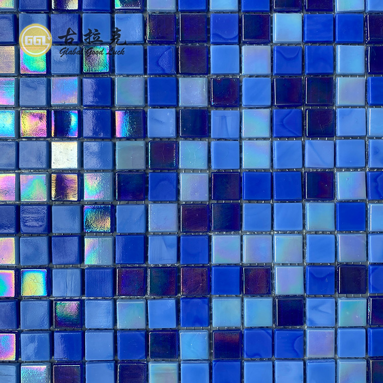 Iridescent Stained Glass Glitter Pool Tiles Flooring Bottom Decorative Blue Glass Mosaic