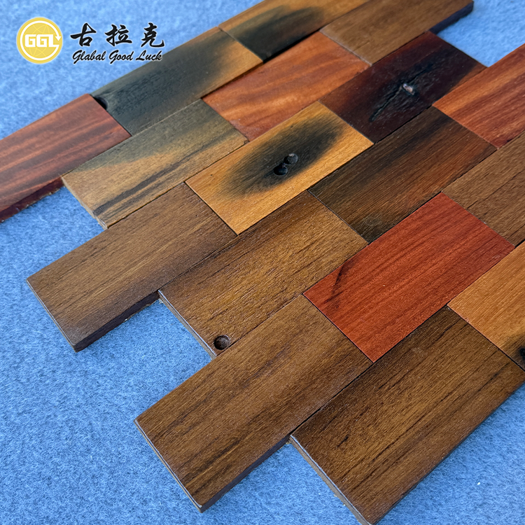 Rustic Brick Wood Mosaic Tiles – Natural Mixed Brown Wooden Wall Panels