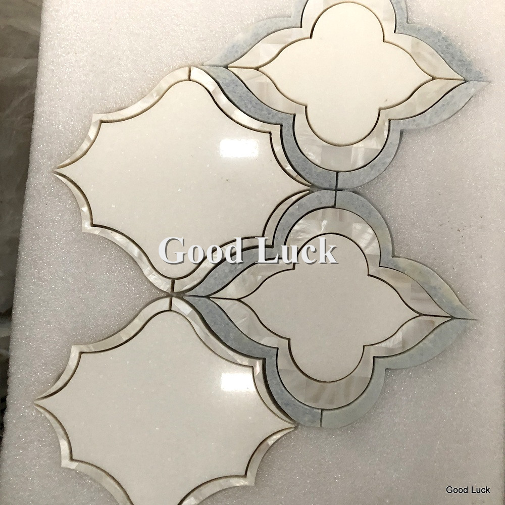 Wateriet White Marble Inlay Shell Parquet Feature Mosaic Tile