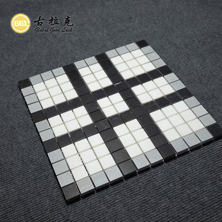 Schwarz Mix Weiß Grau Quadrat Marmor Stein Mosaiikkachel für Bodenverkleidung