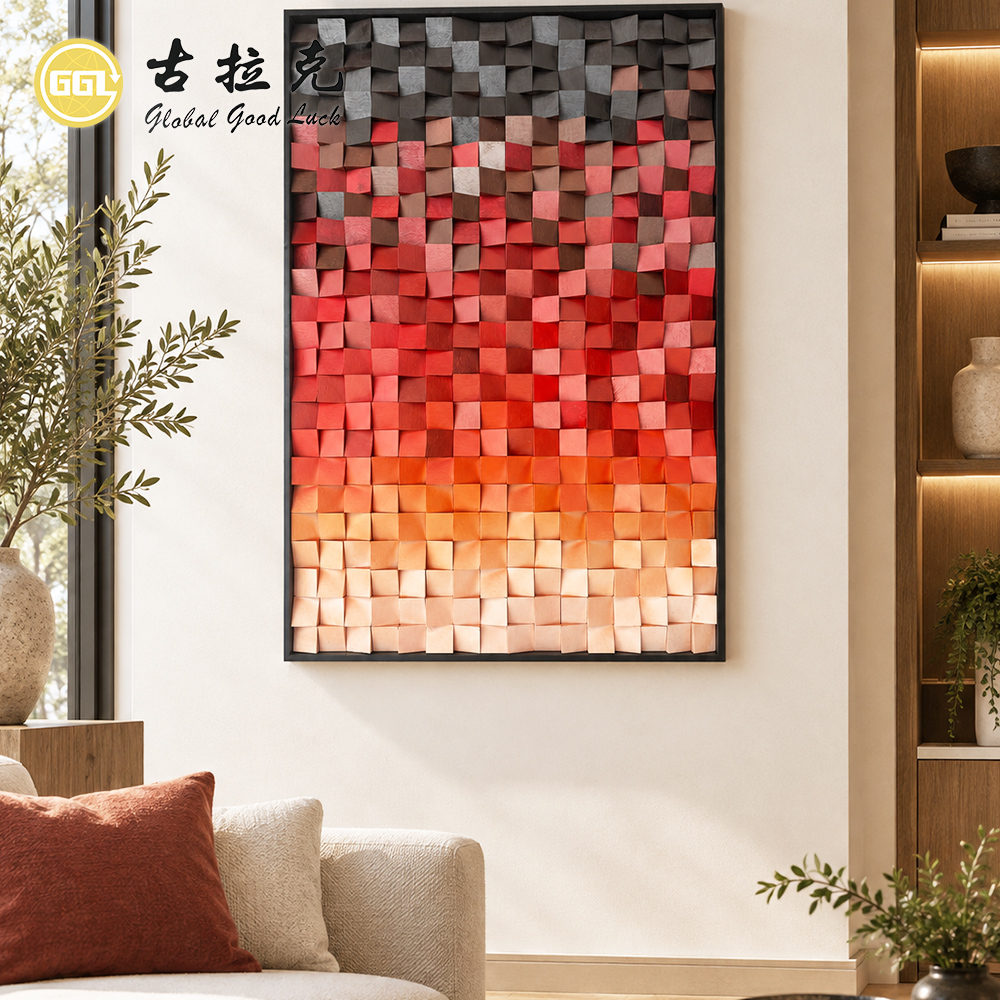 Handmade 3D Gradient Wood Mosaic Mural