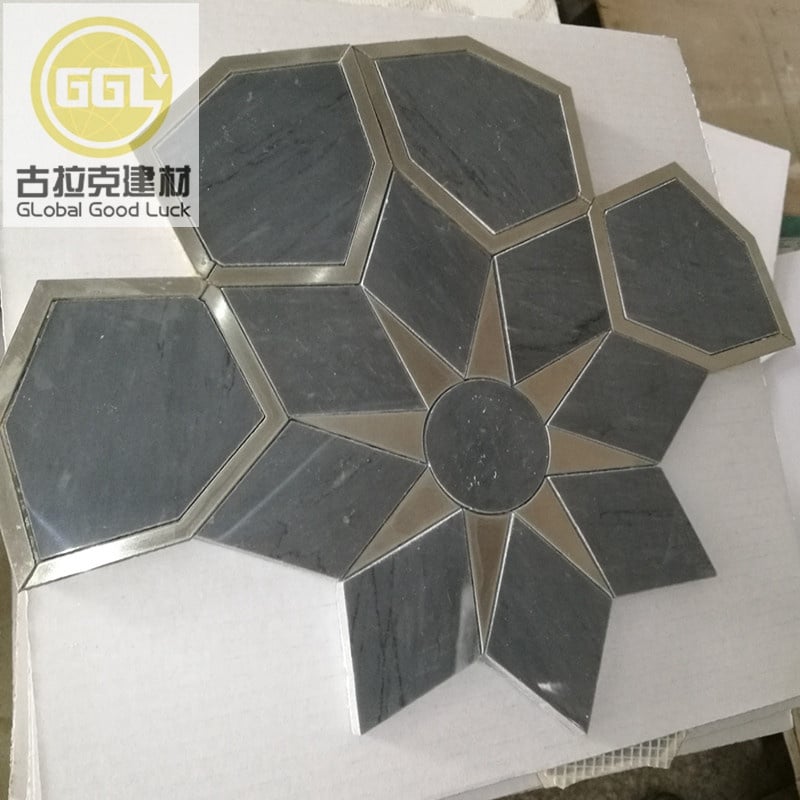 Sun Style Mosaiktileschwarz Marmor Mix Stern Spiegel Wasserstrahlmuster Tile
