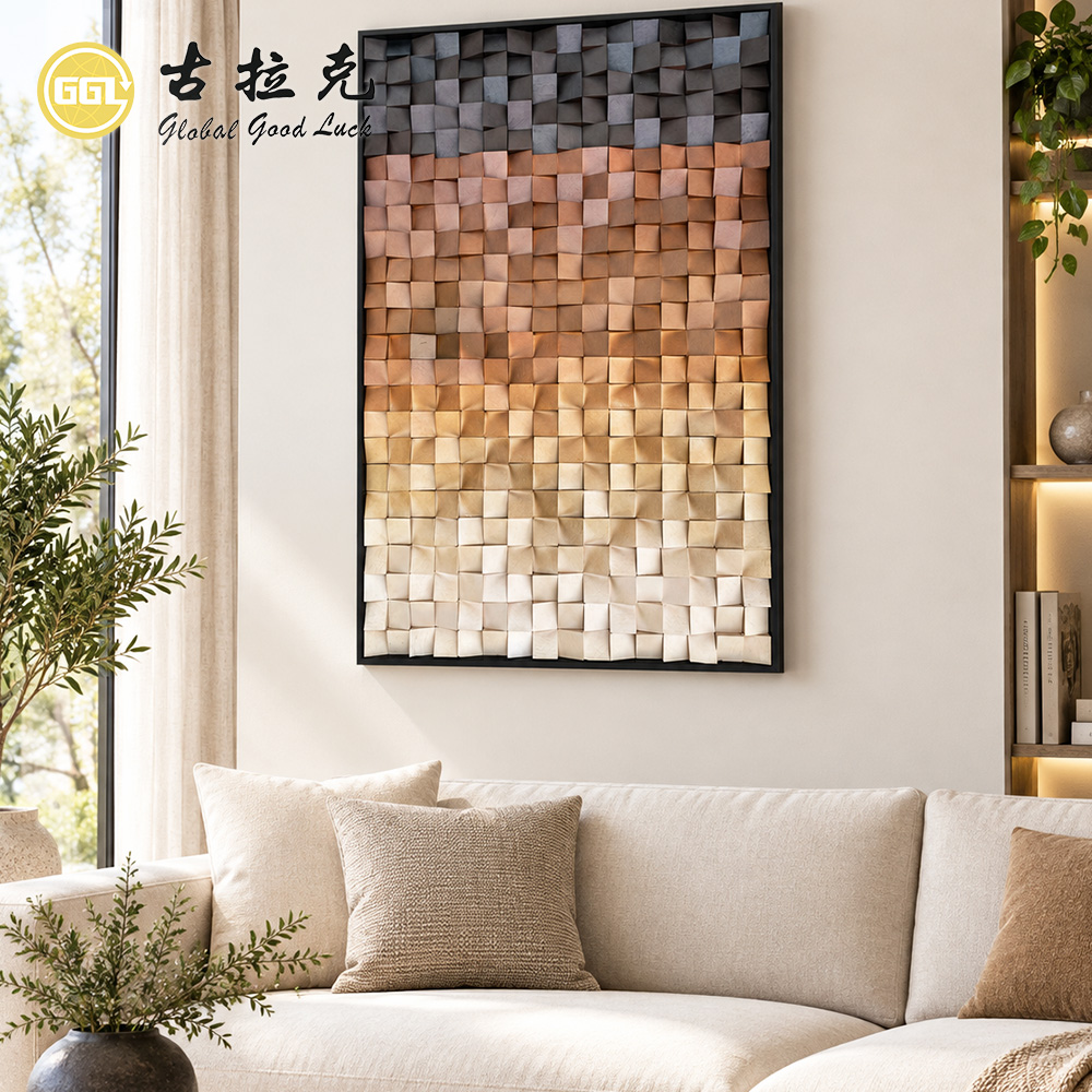 Custom Wood Mosaic Art Mural Handmade Wooden Wall Panel for Luxury Interior Decoration