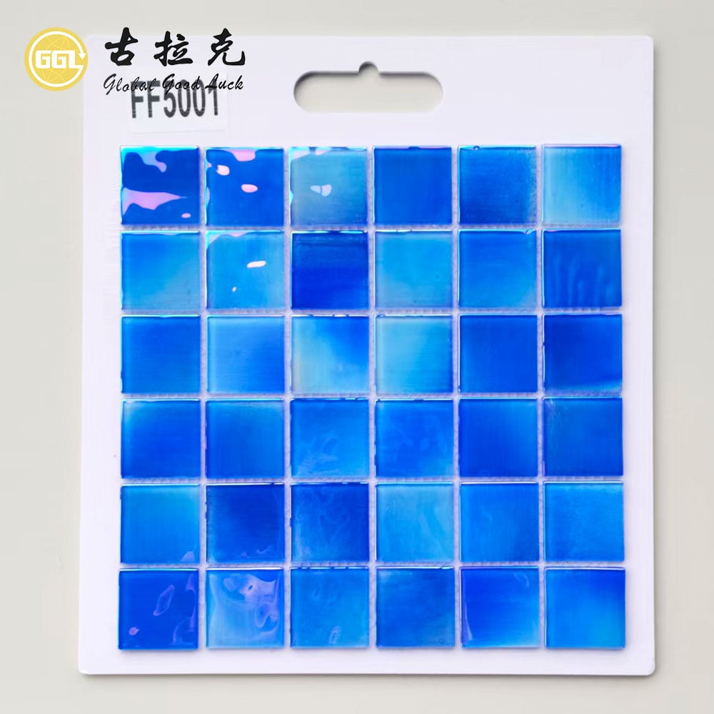 Ocean Blue Iridescent Glass Mosaic Tiles for Swimming Pools and Walls