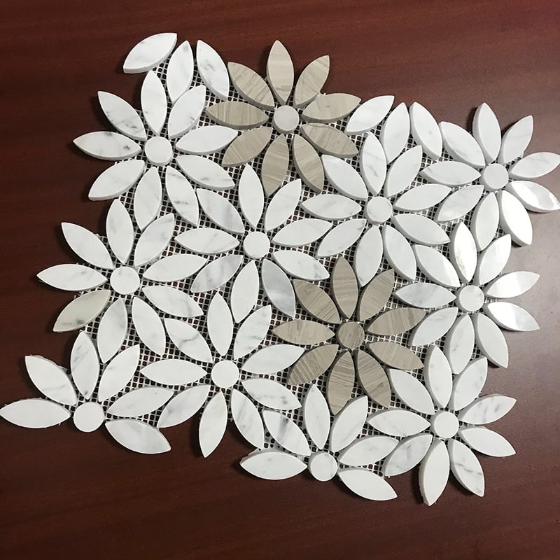 Marmor Blomst Form Mosaik Fliser Parket Vandstråle Marmor Mosaik