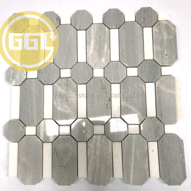 Mosaico de Forma Irregular Polido em Cinza e Branco para Azulejo de Parede e Piso Interno