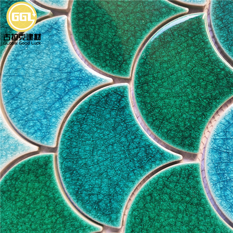 Multicolor Fan-Shaped Crackle Glazed Ceramic Mosaic Tile for Decorative Interiors