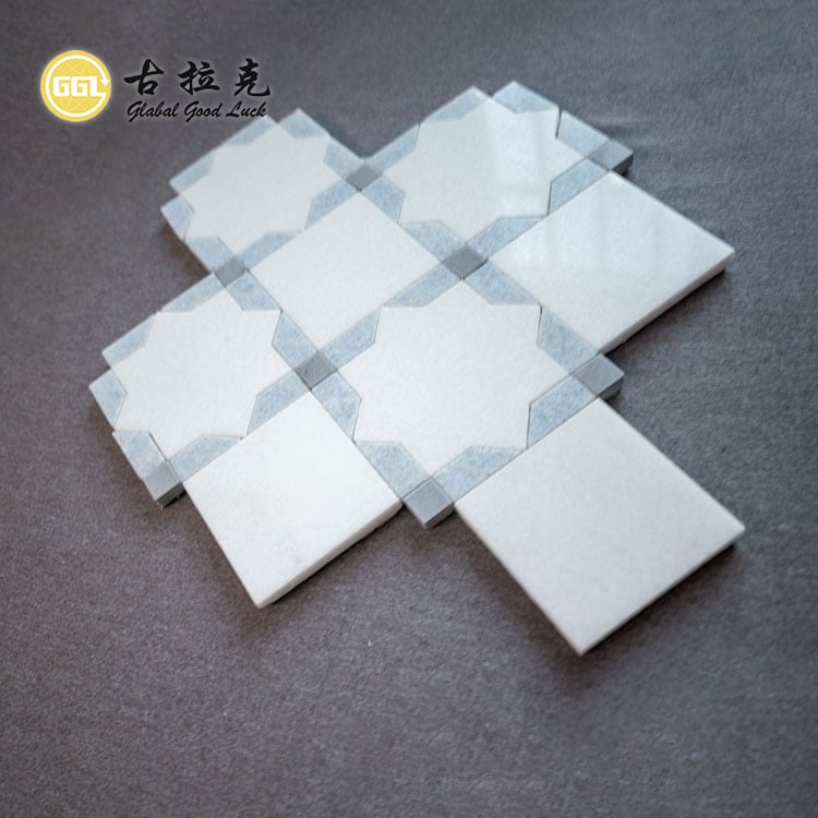 Natuurlike Styl Gemengde Marmervloer Parquet Waterjet Mozaïek vir Vloertegels