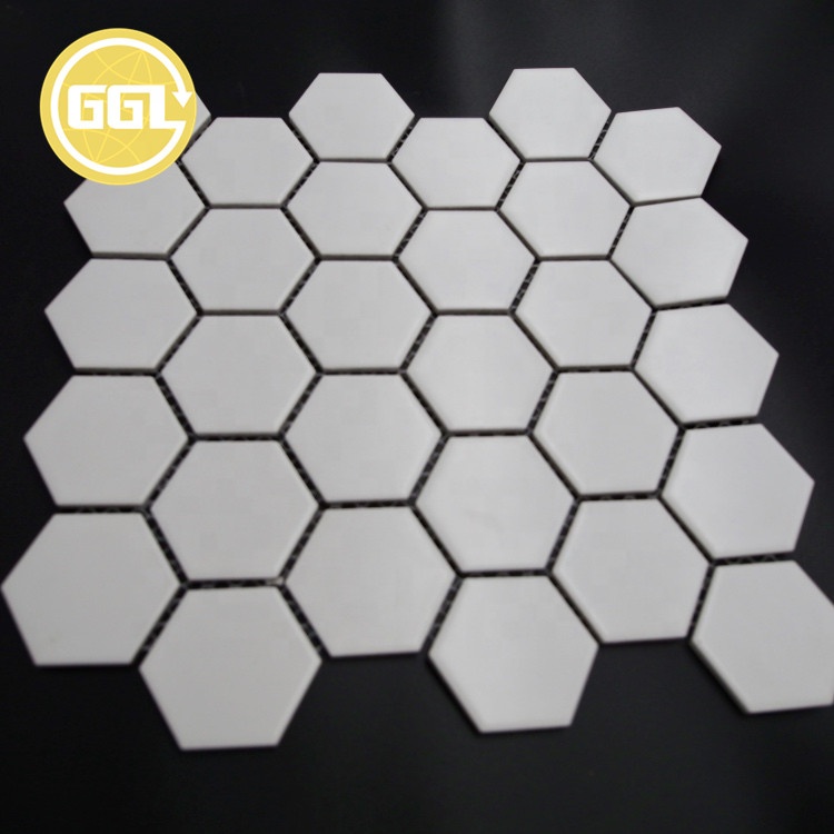 Azulejo de mosaico cerâmico hexagonal, azulejo de porcelana branca para decoração de piso de parede de banheiro
